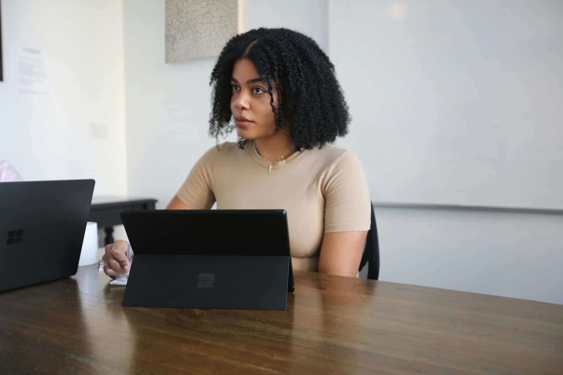 black woman using computer