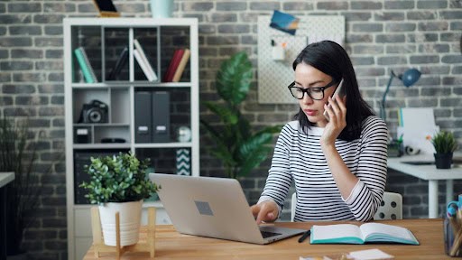 A woman using a computer