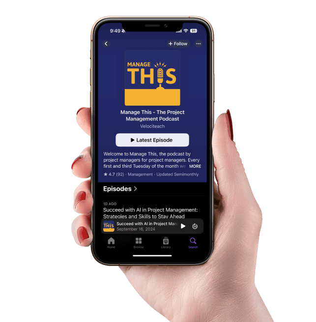 A mobile phone showing the Manage this Podcast